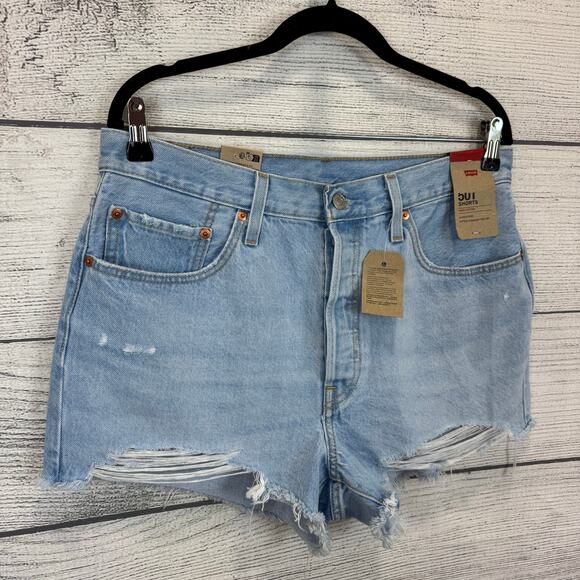 Levi's Women's 501 Light Wash Distressed High Waisted Denim Shorts Size 32 - Picture 2 of 8